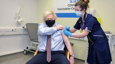 Boris Johnson pictured having the Oxford-AstraZeneca vaccine at St Thomas' Hospital. Pic: No 10